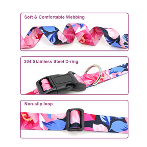 Adjustable Floral <b>Dog</b> <b>Collar</b> with Black Buckle and Metal Ring Polyester Material All Seasons Fashion Style - Product Image 4