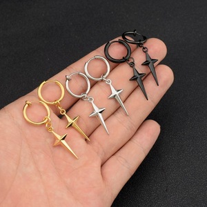 Boucles d'oreilles pendantes croisées unisexe en acier inoxydable, design simple et original, haute qualité, vente chaude 2026, bijoux tendance en gros - Product Image 1