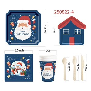 DAMAI Happy Christmas Santa Printing Tableware Set Disposable Paper Plates Cups Napkins for Christmas Decoration Party Supplies - Product Image 4