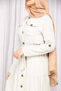 LEDUO High Quality Linen Casual Women Breathable Tiered Maxi Abaya <b>Dress</b> with Snap Front and Waist Tie <b>for</b> Spring Autumn - Product Image 3