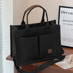 Beilian Women's Canvas Tote Bag Black Insulated Magnetic Closure Everyday Work Commute Bag Horizontal Square Minimalist Style - Product Image 1