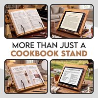 Support de livre de recettes en bambou moyen, plateau réglable pour livres et pinces à papier – Support de livre de recettes à 4 positions