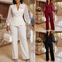 Costume pour femmes D3383, vêtements de bureau, veste de costume à manches longues en maille + pantalon large, ensemble deux pièces, ensemble de blazer, ensemble de costumes de bureau pour femmes