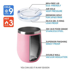 Gobelets à vin isothermes en acier inoxydable à double paroi de 12 oz en forme d'œuf avec couvercle, personnalisables avec logo, pour camping et bureau, écologiques - Product Image 5