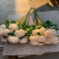 3 Kunstbloemen van zijde, pioenrozen, voor thuisdecoratie, bruiloft, gangdecoratie, tafeldecoratie, kransen, met zeefdruk.