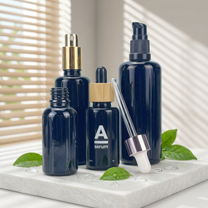 Wholesale Custom Logo Dark Boston Glass Dropper <b>Bottles</b>, Light Block Serum Glass Vials with Bamboo & Gold Dropper Caps - Product Image 5