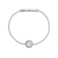 Bracelet de mode en laiton plaqué or blanc 14K, avec pierre centrale ronde en halo pavé, pour usage quotidien, cadeau de vacances, Pulsera De Cadena Bracelet