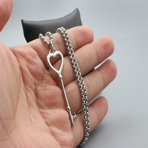 Collar con Colgante de Llave de Corazón, Acero Inoxidable, Plateado, Moderno, Unisex, Regalo, Joyería - Product Image 4