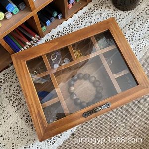 Retro Wooden Jewelry Box With Compartments For <b>Rings</b> Bracelets Watches Desktop <b>Storage</b> Organizer Rectangle Shape - Product Image 2