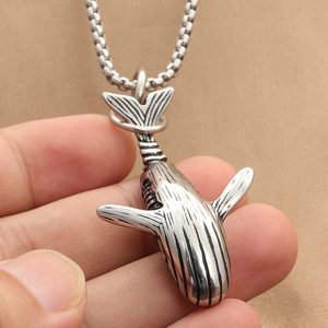yunnique Stainless Steel Whale Pendant Necklace Men's Retro Animal Shape Fashion Jewelry Ocean Theme Geometric Design - Product Image 3
