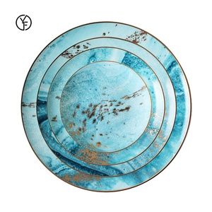 Vaisselle de restaurant, ensemble de dîner classique bleu moderne, vaisselle en porcelaine, table ronde pour 8 personnes, ensemble d'assiettes en céramique - Product Image 3