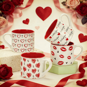 Vente en gros <span class=keywords><strong>de</strong></span> cadeaux personnalisés pour la Saint-Valentin, tasses en céramique bicolores, intérieur rouge, extérieur <span class=keywords><strong>blanc</strong></span>, avec un design <span class=keywords><strong>de</strong></span> lèvres en forme <span class=keywords><strong>de</strong></span> cœur, différentes poignées - Product Image 1