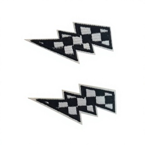 Embroidered Checkered Lightning Patch <b>Sew</b>-On Badge Fabric Applique Irregular Shape Garment Decor Custom Design - Product Image 1