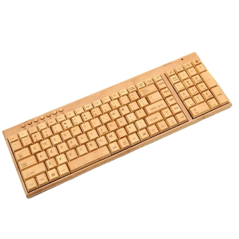 2.4Ghz wireless 108 Key Wooden Bamboo USB Office Keyboard PC Computer Laptop Keyboards