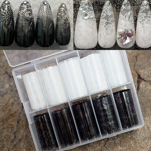 10 Rouleaux de Films de Transfert pour Ongles en Dentelle Noire et Blanche, Motifs Floraux Vintage, Autocollants de Transfert pour Nail Art, Films de Transfert DIY en Dentelle Creuse pour Ongles - Product Image 3