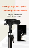 Canne Quadripode Ajustable pour Personnes Âgées, Bâton de Marche Léger en Aluminium d'Aviation Antidérapant avec Lumière LED