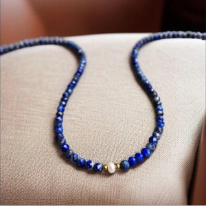 Collar de Gargantilla Minimalista <span class=keywords><strong>y</strong></span> Elegante con Cuentas de Lapislázuli Azul <span class=keywords><strong>y</strong></span> Perla de Agua Dulce - Product Image 4