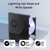 Drive Blu-ray Eksternal 8 in 1, Pembakar Blu-ray, Mendukung Disk 100GB, HDMI, LAN, USB 3.0, Tipe-C, Port SD/TF untuk Laptop PC Windows MacOS