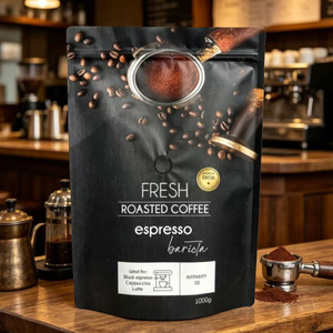 Custom Printed Black Stand Up Pouch 1000g Resealable Zipper Aluminum Foil <b>Bag</b> With One-way Air Valve For <b>Roasted</b> Coffee Beans - Product Image 1