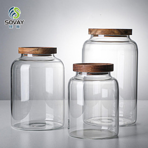 Homay 1200ml 1800ml 2800ml <strong>Large</strong> Glass <strong>Jar</strong> Food Storage <strong>Jar</strong> Spectacle Bottle <strong>with</strong> Acacia <strong>Lid</strong> and Custom <strong>Lid</strong> - Product Image 1