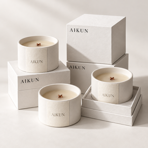 Bougie parfumée Aikun Minimaliste en Céramique Blanche avec Mèche en Bois, 8oz, Cire de Soja, Boîte Cadeau Rigide, Logo Personnalisé OEM pour Boutiques et Vente au Détail - Product Image 2