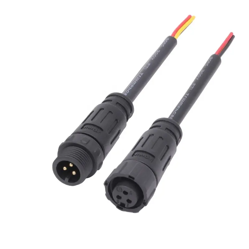 Customized over mold power male female 3 pin m12 waterproof extension cord connectors