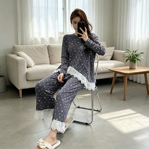 Set Cardigan a Maniche Lunghe da Donna, Versione Coreana Dolce e Carina, con Vita Elasticizzata e Finiture in Pizzo, Abbigliamento da Casa Autunnale - Product Image 1