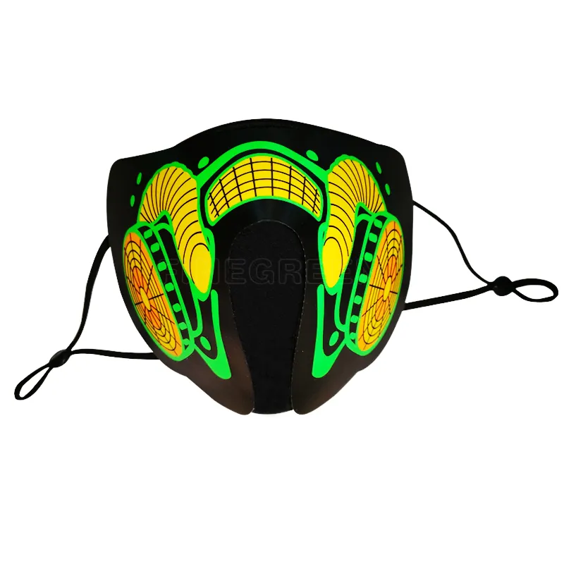 Masque de protection du panneau el, avec éclairage vert fin, masque pour activation du son par LED, nouveau style