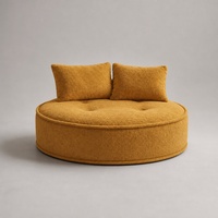 Fauteuil d'appoint moderne rond en bouclette jaune moutarde, capitonné, avec coussins décoratifs pour salon et chambre à coucher