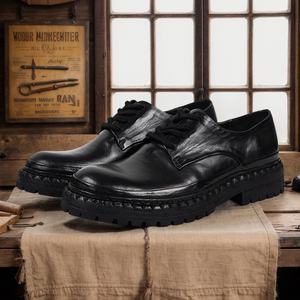 Goodyear, zapatos <span class=keywords><strong>Derby</strong></span> de cuero genuino hechos a mano para hombre, piel de vaca de grado superior, botas Chelsea ligeras directas de fábrica, plataforma duradera - Product Image 2