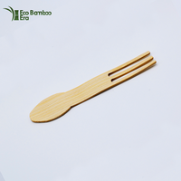Fourchettes en bois rondes à trois dents, longueur 115 mm, jetables, en bambou, pour salade de fruits, gâteau, pain