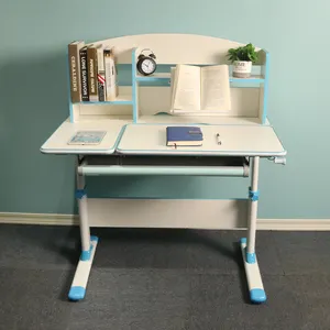 3pcs蓝色高度可调手摇多功能铅笔盒写字台儿童桌带储物架
