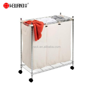 Carrello Portabiancheria Fai-da-Te in Metallo Cromato su Ruote <span class=keywords><strong>con</strong></span> Borsa Rimovibile, Organizzatore per Vestiti per Bagno o Lavanderia - Product Image 2