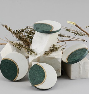 Luxury Marble <b>Coaster</b> Set Green White Stone <b>Drink</b> <b>Coasters</b> with Gold Inlay Modern Table Decor for Home Office Use - Product Image 2
