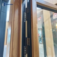 Puerta Batiente Simple de Madera Revestida de Aluminio con Rotura de Puente Térmico, Doble Acristalamiento, Interior de Roble, Cerradura Multipunto, Insonorizada, Moderna, para Apartamento o Villa