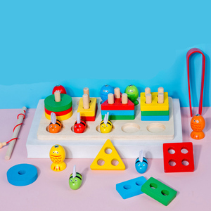Jeu de pêche Montessori en bois pour enfants, avec pinces, formes et couleurs assorties, nouveau jeu d'entraînement manuel pour le tri des formes et des couleurs, vente en gros - Product Image 6