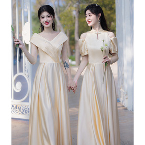 Champagne Bridesmaid Dresses A-Line Satin Sweetheart Neckline Natural Waist Long Formal Wedding Party Wear - Product Image 3