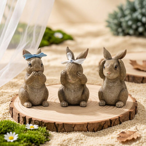 Figurine de lapin mignon en résine de polyester, décoration de Pâques pour la maison, ornement festif, statue miniature de lapin pour le bureau - Product Image 1