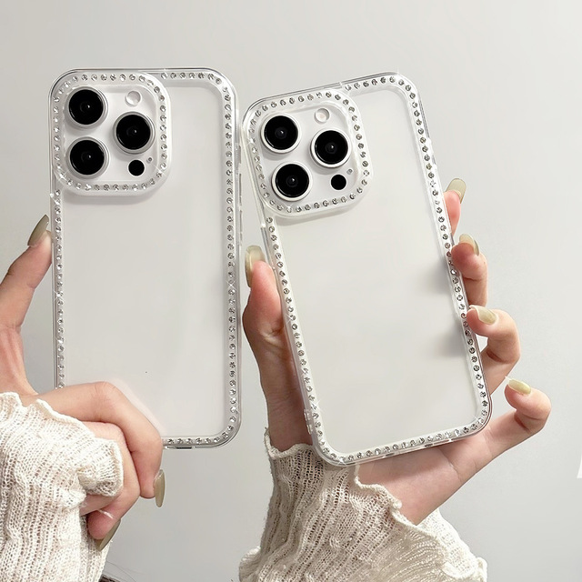 Clear Minimalist Rhinestone Phone Case, Premium Niche Shockproof Protective Cover for iPhone 15, 16, 17 Pro