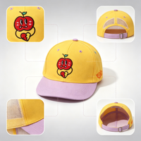 Casquette de baseball à visière plate brodée motif pomme mignonne, style color block américain, casquette snapback, casquette trucker unisexe grande taille à motif dessin animé