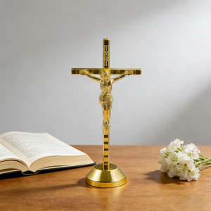 금도금된 스탠딩 십자가 탁상 장식품, INRI 각인, 종교적 가정 및 교회 장식 기념품 - Product Image 4