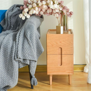 Mid Century Minimalist Solid Wood Side End <strong>Table</strong> Wooden <strong>Narrow</strong> Nightstand <strong>with</strong> 2 <strong>Drawers</strong> - Product Image 1