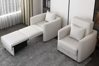 Modernes Wohnzimmer-Sofa mit Metallrahmen und Lederpolsterung, Einzel- oder Doppelsitz, Klappbares Schlafsofa, Transformer-Faltsofa