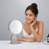 Miroir de table LED 8 pouces avec grossissement 5X, variateur tactile, lumière à mémoire 3 couleurs, rechargeable Type-C 1000 mAh, miroir chromé