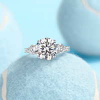 Bague de luxe en moissanite ronde 5 carats pour femme, en argent sterling S925 plaqué or 18 carats, bijou d'anniversaire
