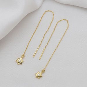 Conception unique Zircon étoile forme oreille enfileur chaîne 925 argent Sterling balancent boucles d'oreilles bijoux de mode pour les femmes - Product Image 2