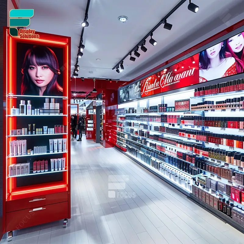 Retail Cosmetic Display Shelf Perfume Wall Display Racks Shop Wigs Beauty Store Furniture Wooden Cabinet