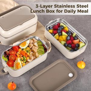 Stainless Steel <b>Lunch</b> <b>Box</b> With Tableware Multi Grids Portable Multifunction Hermetic Bento <b>Box</b> for Children Adults - Product Image 2