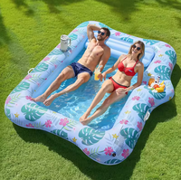 Lit de bain de soleil gonflable double pour piscine, chaise longue flottante avec porte-gobelet et oreiller bar à glace