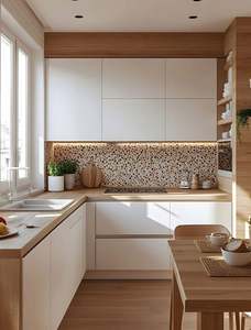 Gabinetes Integrados Pintados de Blanco, Gabinetes Rústicos, Estilo Rústico Americano Cálido, Refrigerador Integrado + Almacenamiento Nostálgico - Product Image 6